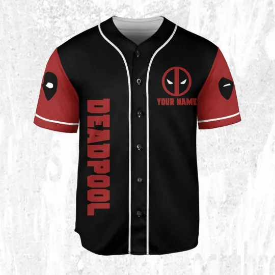 Discover Personalized Deadpool Symbol Superhero Fans Gift Black Red Baseball Jersey Shirt