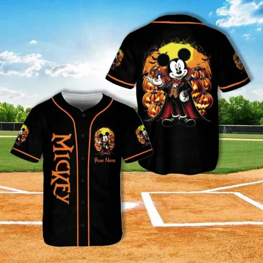 Discover Personalized Mickey Mouse Vampire Halloween Pumpkin Baseball Jersey Shirt