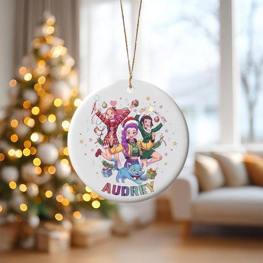 Discover Personalized K-Pop Huntrix Ornament, Custom Demon Hunters Ceramic Ornament, Gift for Teens & Anime Fans, Printed 2 Sides
