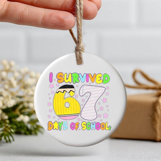 Discover Funny Six Seven Ornament, Meme Survived 67 Days of School for Teachers & Students, School Milestone Gift, 2 Sides