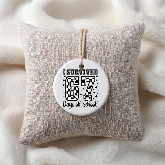 Discover I Survived 67 Days of School Ornament, Funny Six Seven Meme Ceramic Ornament, Teacher Gift, Humorous Back to School Decor, Printed 2 Sides