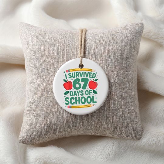 Discover I Survived 67 Days of School Ornament, Funny 67 Meme for Teachers & Students Ceramic Ornament, Unique Classroom Gift, Printed 2 Sides