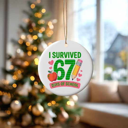 Discover I Survived 67 Days of School Ornament, Six Seven 6 7 Funny Teacher & Student Gift, School Milestone Keepsake, Unique Classroom Decor,2 Sides