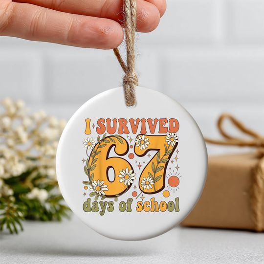Discover I Survived 67 Days of School Ornament, Retro Style Keepsake for Teachers & Students, Vintage Classroom, 2 Sides