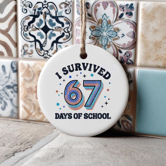 Discover Vintage I Survived 67 Days of School Ornament, Classic Keepsake for Teachers & Students, School Milestone Gift, 2 Sides