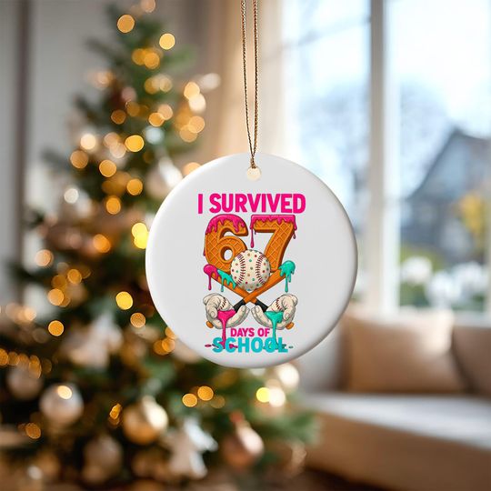 Discover I Survived 67 Days of School Ornament, Funny Ice Cream & Six Seven Meme Design, School Milestone Keepsake, Printed 2 Sides