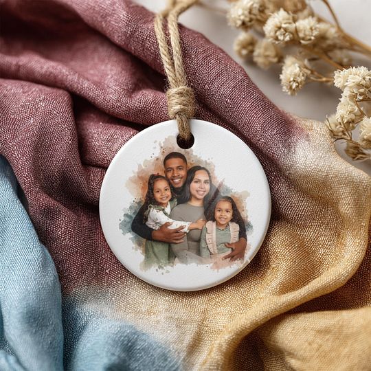 Custom Family Photo Ornament, Family Picture Double Sided Ornament, Unique Hand-Painted Style, Gift For Parents Couple Friends