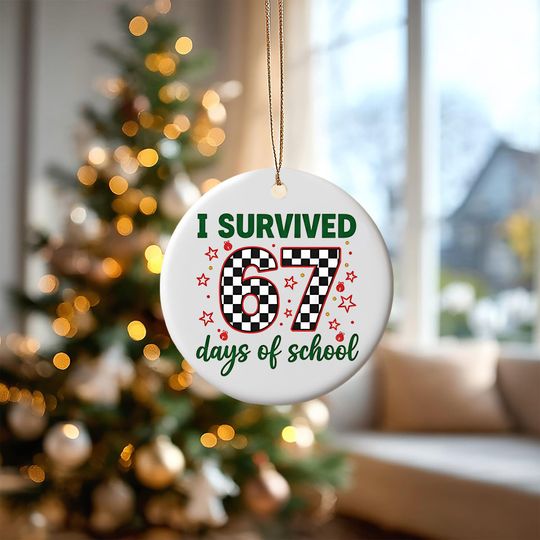 Discover I Survived 67 Days of School Ornament, Funny 100th Day Ceramic Keepsake for Students & Teachers, Back to School, 2 Sides