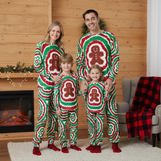 Discover Tie Dye Gingerbread Family Christmas Pajama Set, Matching Holiday Sleepwear, Cute Xmas Lounge Set