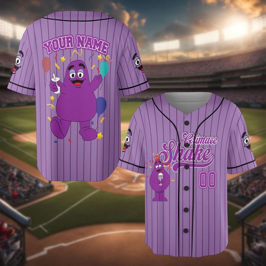 Discover Custom Grimace Shake Jersey, Personalized Baseball Shirt, McDonald's Grimace Shirt, Fun Cartoon Jersey, Birthday Gift, Custom Name Shir