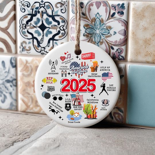 Discover 2025 Year in Review Ornament, Funny Cute Christmas Ornament, Major Notable Events Commemorative Keepsake,  Printed 2 Sides