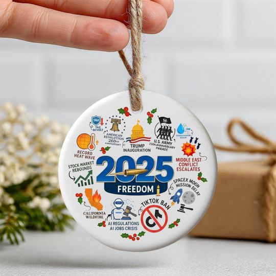 Discover 2025 Year in Review Ceramic Ornament, Funny Christmas Gag Gift, Humorous Year to Remember Decor, 2 Sides