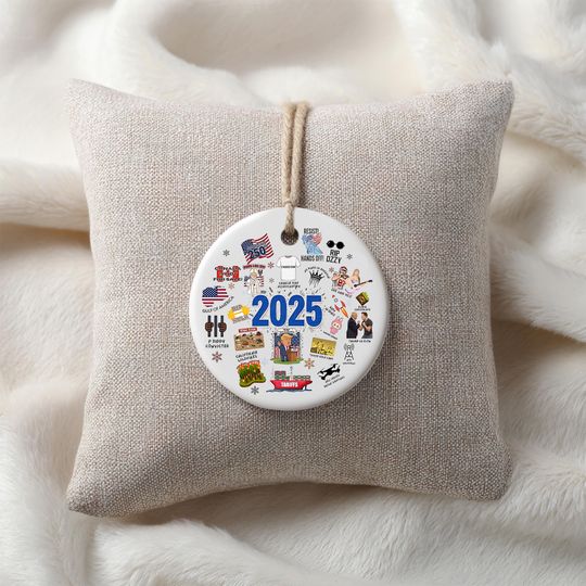 Discover 2025 Year in Review Ceramic Ornament, Major Notable Events Commemorative Ornament, Printed 2 Sides
