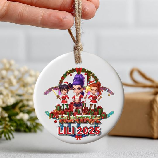 Personalized Name Demon Hunter Ornament 2025, Custom Holiday Ceramic Decoration, Festive Xmas Tree Ornament, Unique Seasonal Gift, 2 Sides