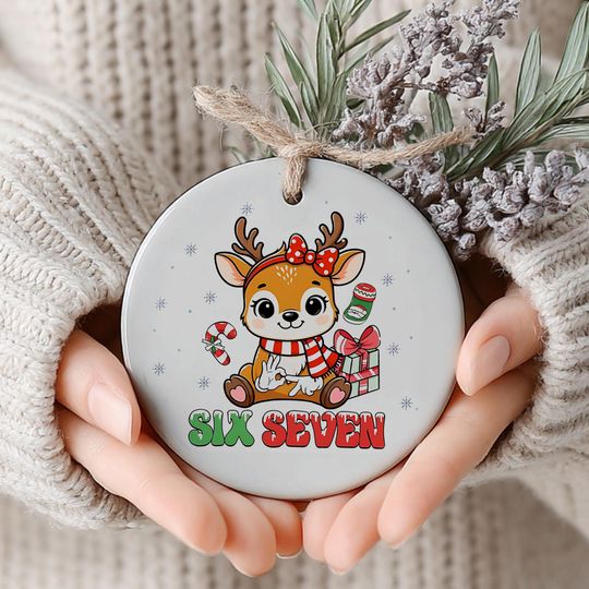 Discover Custom Name Viral 67 Ceramic Ornament, Six Seven Ornament, Personalized Ornament Funny Teen Grandkid Gift, Gen Alpha Humor, Printed 2 Sides