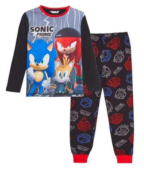 Discover Boys Sonic the Hedgehog Pajama Set Tails Knuckles Full Length Sleepwear