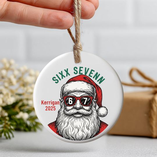 Discover Custom Six Seven Ceramic Ornament, Gen Z Slang Xmas Decoration, Funny 67 Ornament Gift for Teenagers and Kids, Printed 2 Sides