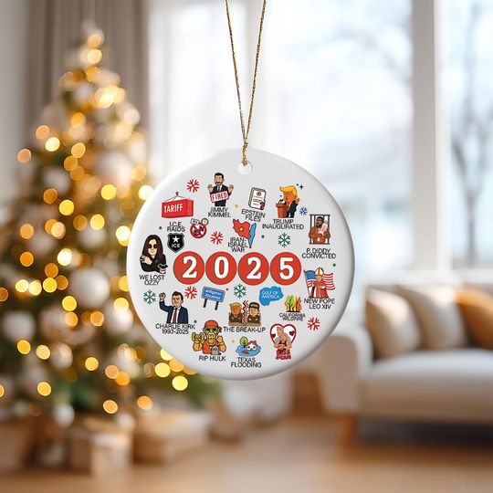 Discover 2025 Notable Events Ornament, Year in Review Christmas Keepsake, Pop Culture Holiday Decoration, Printed 2 Sides