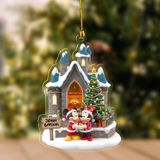Discover Personalized Mickey and Minnie Acrylic Ornament/Magical Castle Ornament/Romantic Disney Couple Flat Ornament, Christmas Ornament OHY334