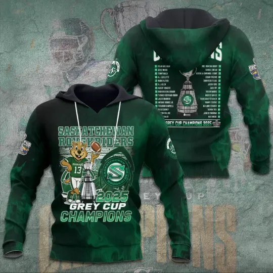 Discover Saskatchewan Roughriders 2025 Grey Cup Champions 3D Hoodie