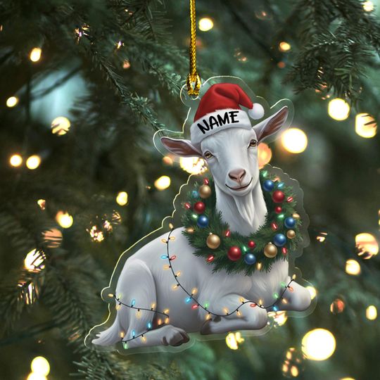 Custom Name Goat Acrylic Ornament With Christmas Light, Xmas Decor Gift