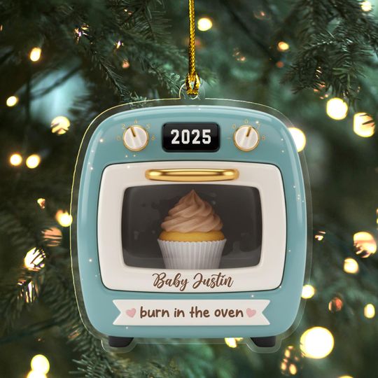 Discover Custom Baby Pregnancy 2D FLAT Ornament, Bun In The Oven, Pregnancy Announcement Gift, Expecting Parents Keepsake, Baby Coming 2026 UN5B32-2