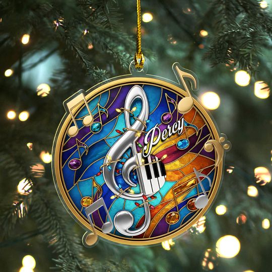 Discover Music Teacher Ornament, Music Lover gift, Treble Clef Stained Glass Ornament, Music Teacher Gift, Piano Teacher gift UN5B22