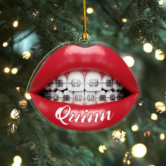 Discover Personalized Braces Teeth Smile Christmas Ornament, Santa's Favorite Dentist Ornament, Dental Hygienist Wood Plastic Ornament UN5A46