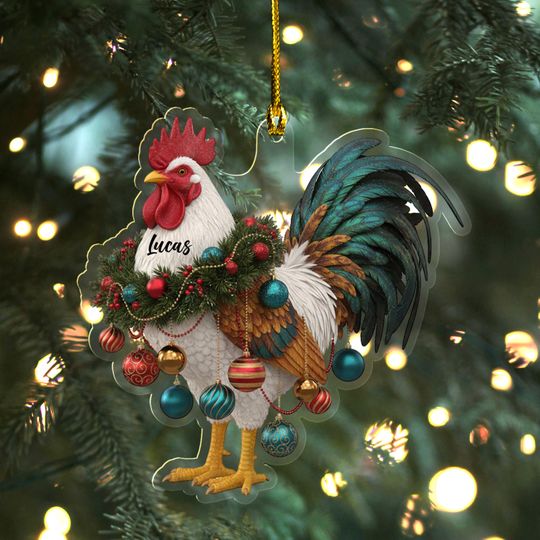 Discover Personalized Chicken Farm Family Christmas Ornament, Cute Chicken Decor,Family Farmhouse Ornament,Chicken Lover Gift, Farmhouse Decor UN5B30