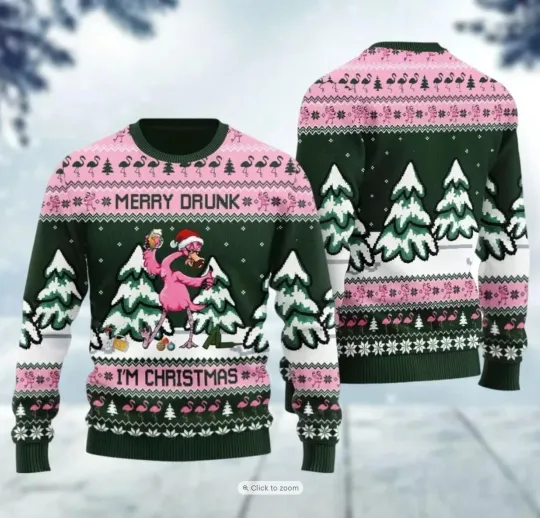 Discover Funny Flamingo Christmas Sweater, Merry Flocking Xmas Ugly Sweater, Holiday Activewear