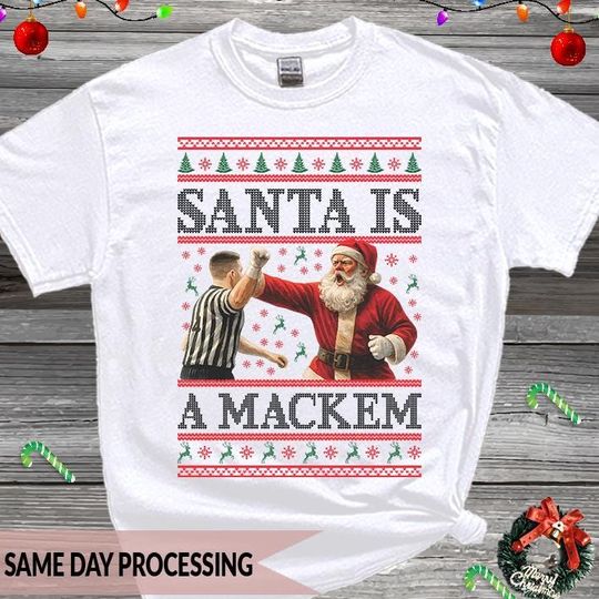 Discover Christmas Santa T-Shirt, Merry Christmas T-Shirt, Ugly Christmas T-Shirt, Santa is a Mackem T-Shirt, Festive Football Fans T-Shirt