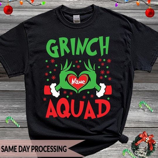 Discover Funny Character Christmas Squad T-Shirt, Personalized Santa & Heart Design