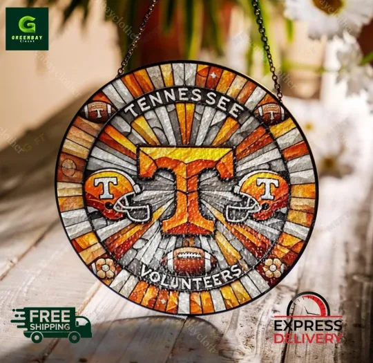 Tennessee Vols Football Football Stained Glass Suncatcher Window Hanging Decor