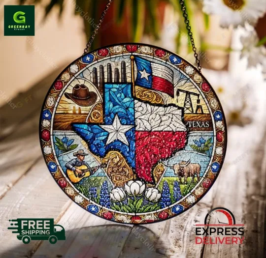 Discover Texas State Stained Glass Suncatcher Home Decor Window Hanging Rainbow Maker