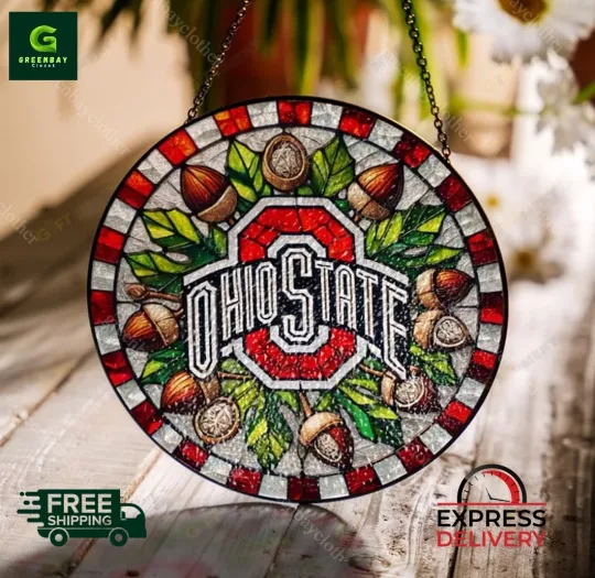 Discover Ohio State Buckeyes Football Stained Glass Suncatcher Window Hanging Decor