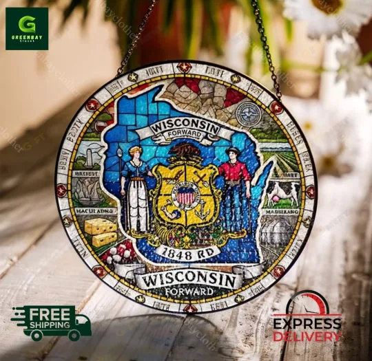 Wisconsin State Stained Glass Suncatcher Home Decor Window Hanging