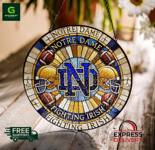 ND Fighting Irish Football Stained Glass Suncatcher Window Hanging Decor