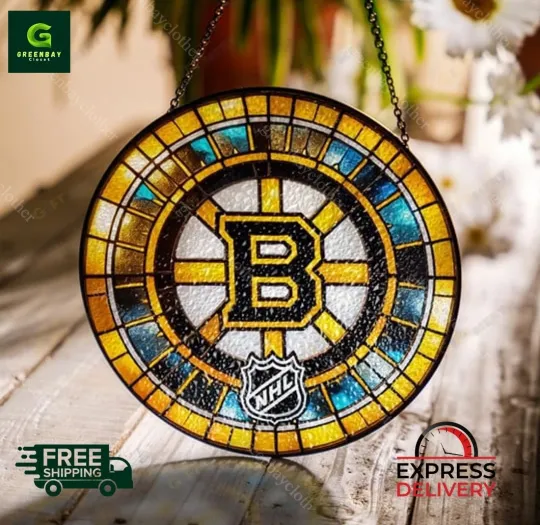 Discover Boston Bruins NHL Stained Glass Suncatcher For Window Hanging Rainbow Maker