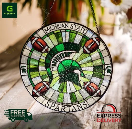 Discover Michigan State Spartans Football Stained Glass Suncatcher Window Hanging Decor