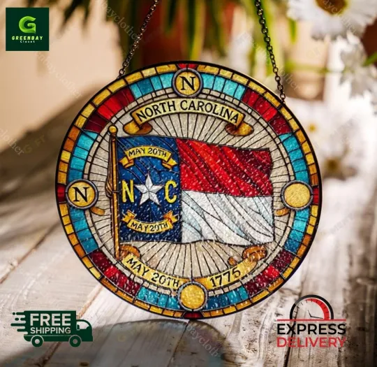 Discover North Carolina State Stained Glass Suncatcher Decor Window Hanging Rainbow Maker