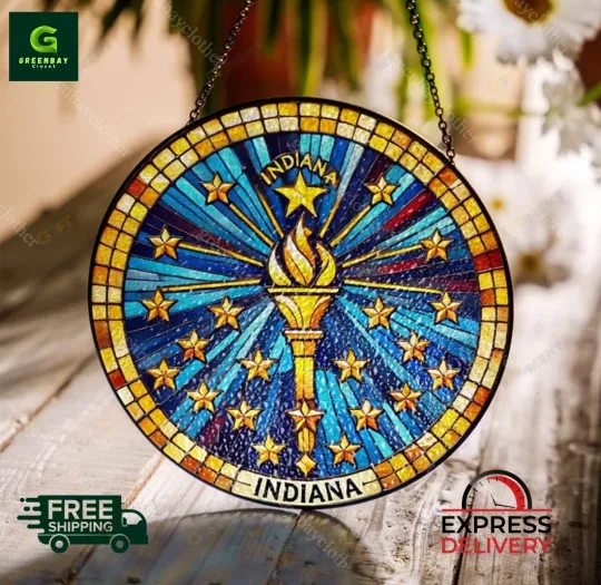 Discover Indiana State Stained Glass Suncatcher Home Decor Window Hanging Rainbow Maker