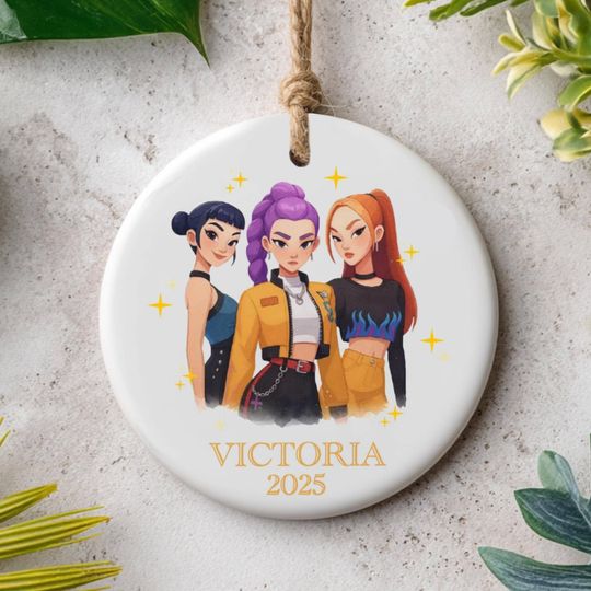 Discover Custom Kpop Demon Hunter Huntrix Ceramic Onrament, Anime Ornament, Huntrix Lover Gifts, Huntrix Charm, Christmas Gifts, Printed 2 Sides