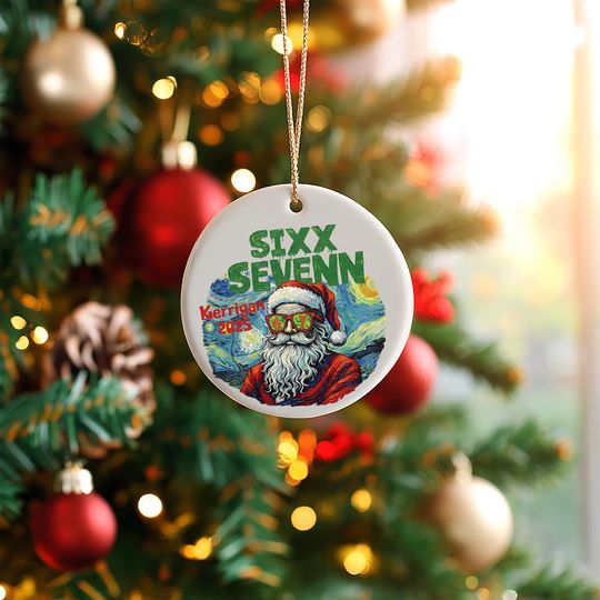 Discover Custom Six Seven Ceramic Ornament, 6 7 Vintage Van Gogh Style Christmas Decor, Gen Z & Alpha Humor Ornament, Gift for Kids, Two Sides
