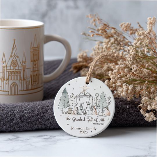 Discover Personalized Nativity Ceramic Ornament, Nativity Scene Custom Ceramic Ornament, Religious Ornament Manger Scene Christmas, Printed 2 Sides