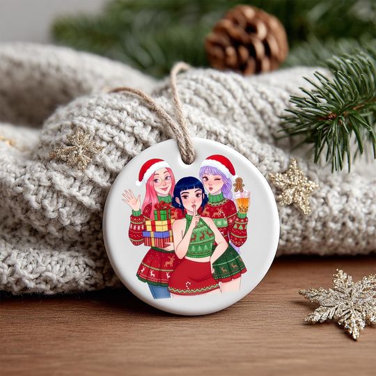 Kpop Demon Hunter Ceramic Ornament, Festive Holiday Decoration with Colorful Characters and Gift Accents, Printed 2 sides