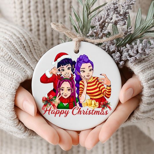 Discover Happy Christmas KPOP Ceramic Ornament, Festive Holiday Decoration with Colorful Characters and Gift Accents, Printed 2 sides