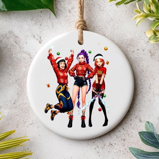 Discover Custom KPOP Demon Hunter Ceramic Ornament, Merry Christmas Demon Hunter Keepsake, Personalized Holiday Decoration for Fans, Printer 2 sides