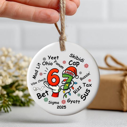 Discover Gen Alpha Meme Ceramic Ornament 2025, Funny Rizz Gyatt Skibidi Fanum Tax Slang, Christmas Keepsake, Unique Holiday Gift for Gen Z, 2 Sides