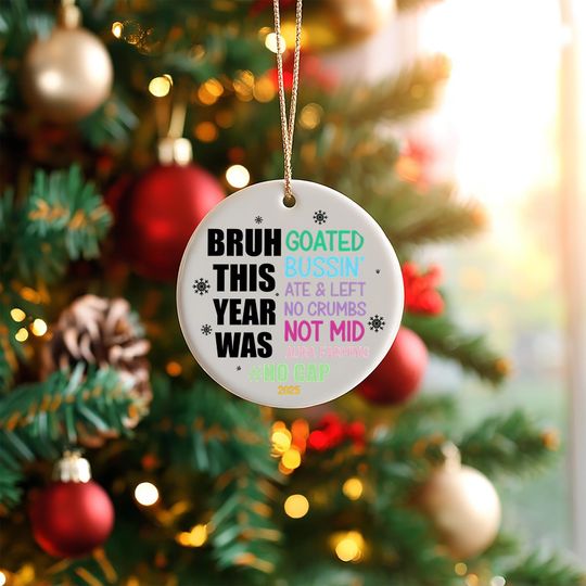 Discover 2025 Year In Review Ornament  Funny Gen Alpha Slang Xmas Gift, Trendy Rizzmas Meme Decoration for Teens, Friends, Family & Coworkers