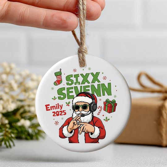 Discover Custom Six Seven Ornament, 6 7 Meme Ceramic Christmas Decoration 2025, Gen Alpha Humor Keepsake, Gaming Santa Printed Two Sided Holiday Gift